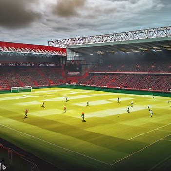 Anfield football stadium in Liverpool with play in action. Image 4 of 4
